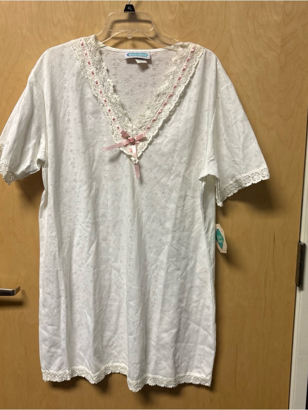 Vintage 90’s Kara’s Kloset White Pink Nightgown NOS NWT XL X-Large One Size